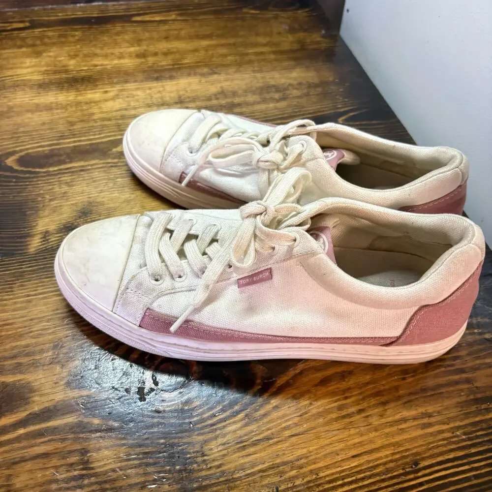 Tory Burch Cream And‎ Pink Sneakers Size 9.5